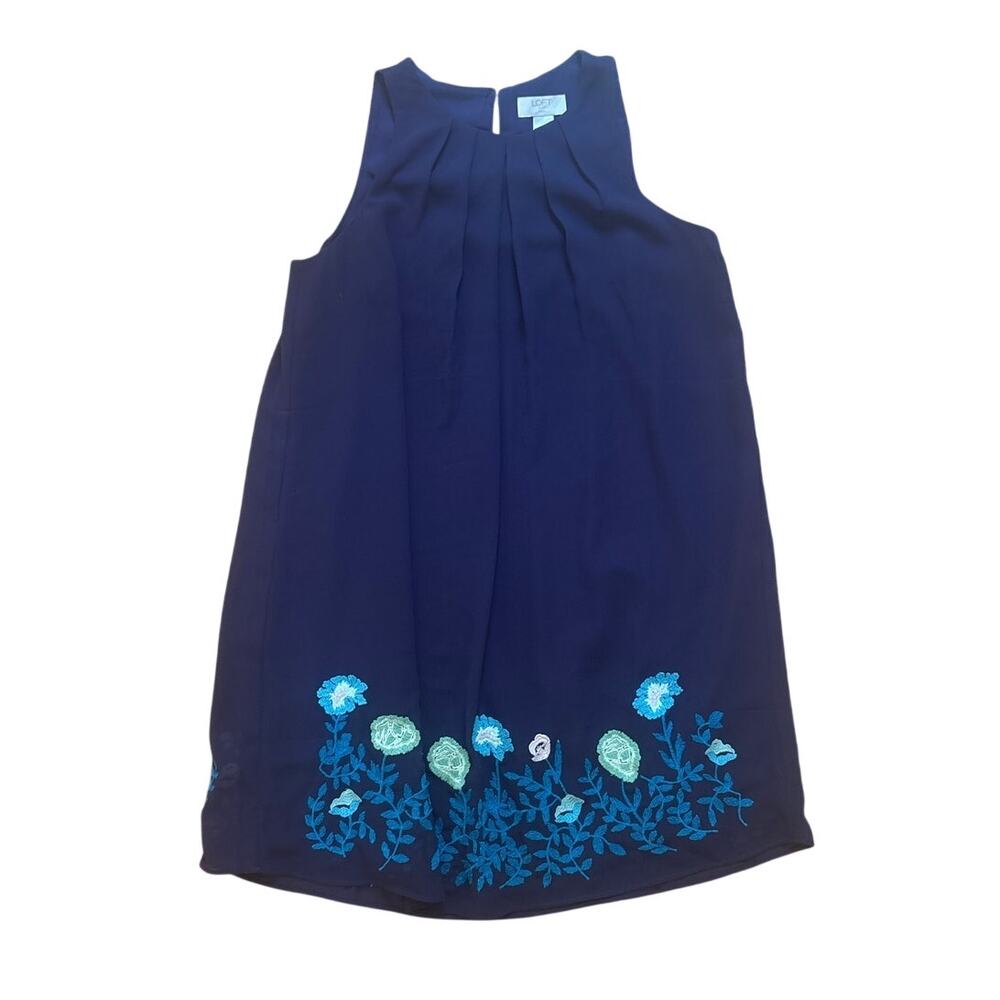 Loft blue floral embroidered sleeveless‎ shift dress SIZE 4P